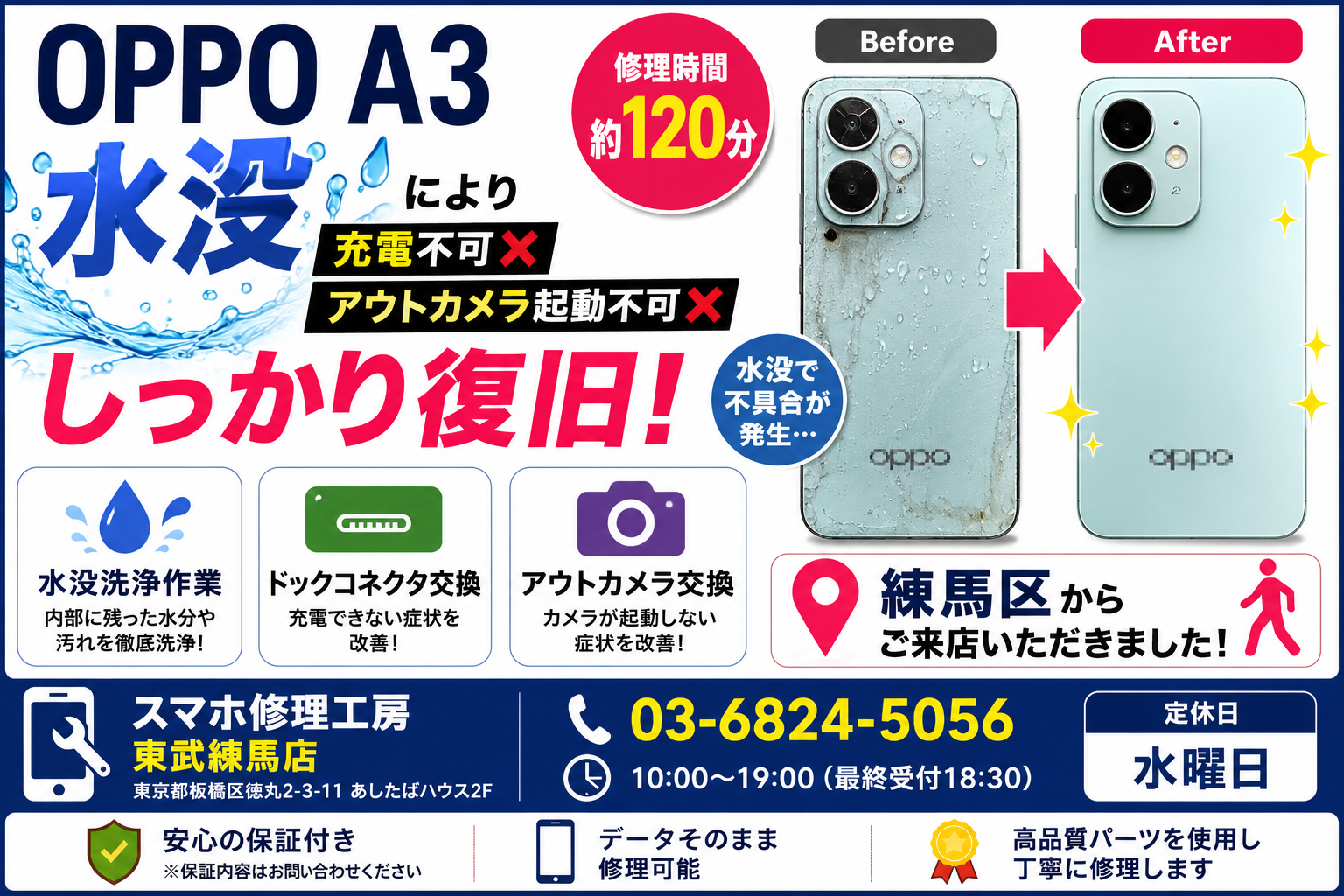 OPPO A3の水没修理！充電不良・アウトカメラ不良を改善しました📱💦